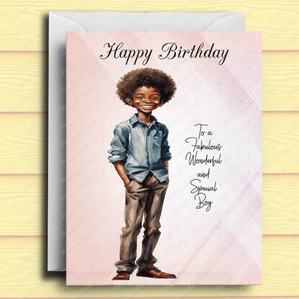 Black Boy Birthday Card P